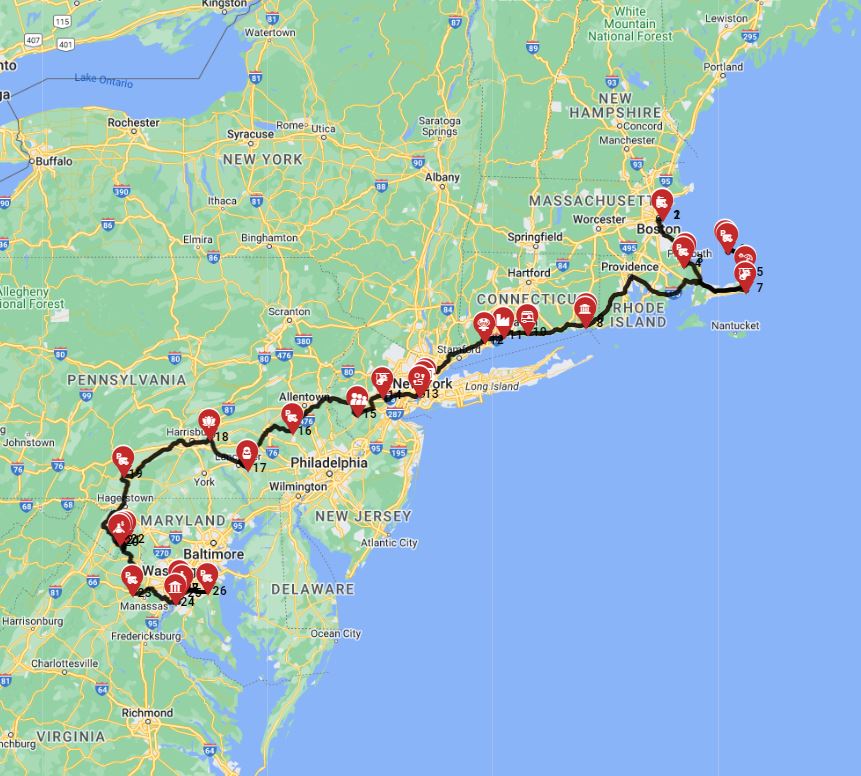 Boston to Washington DC RV road trip planner motorhome route planner